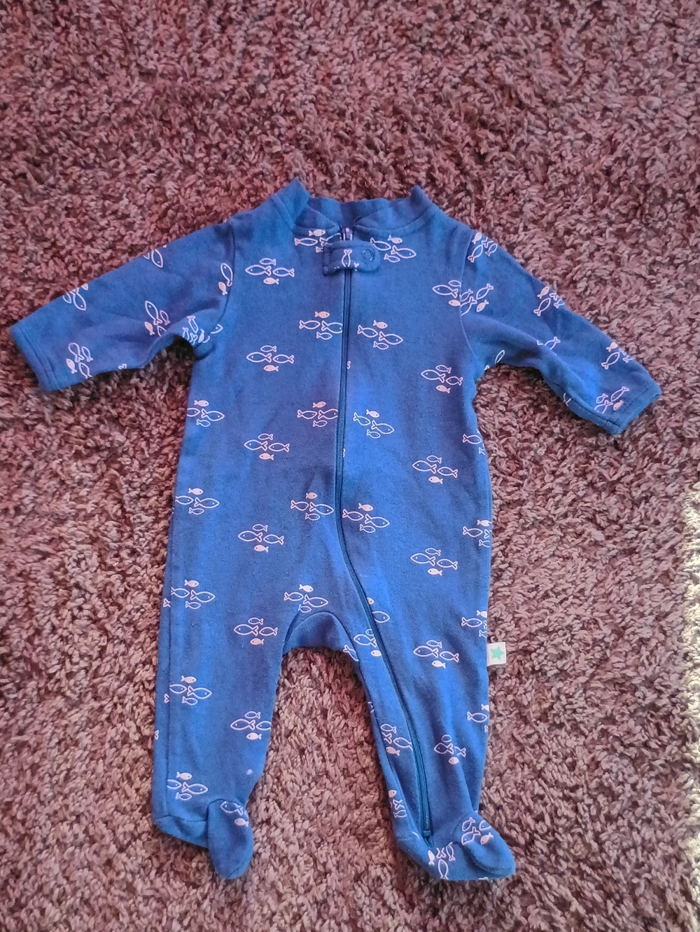 Blue Fish-Print Baby Footed One-Piece